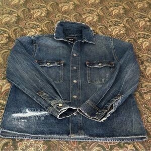 Zara Unisex Blue Distressed Denim Shirt Jacket Size M
